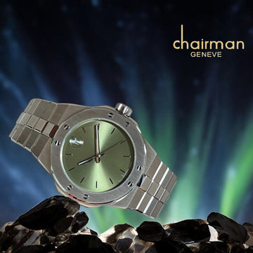 Swiss Design Chairman Geneve Dated Baby Green Dial Silver Chain Gents Watch