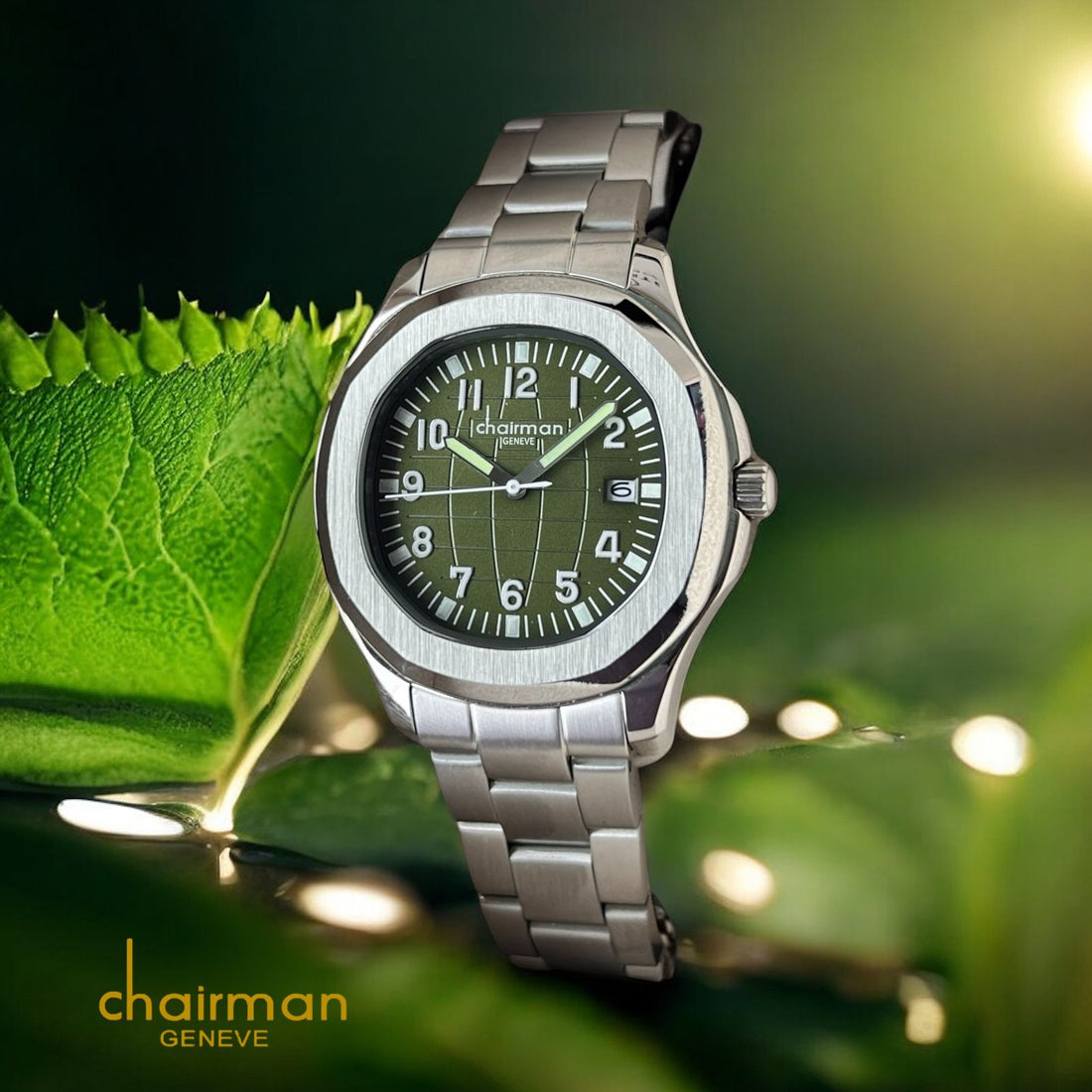 Swiss Design Chairman Geneve Dated Green Dial Silver Chain Gents Watch