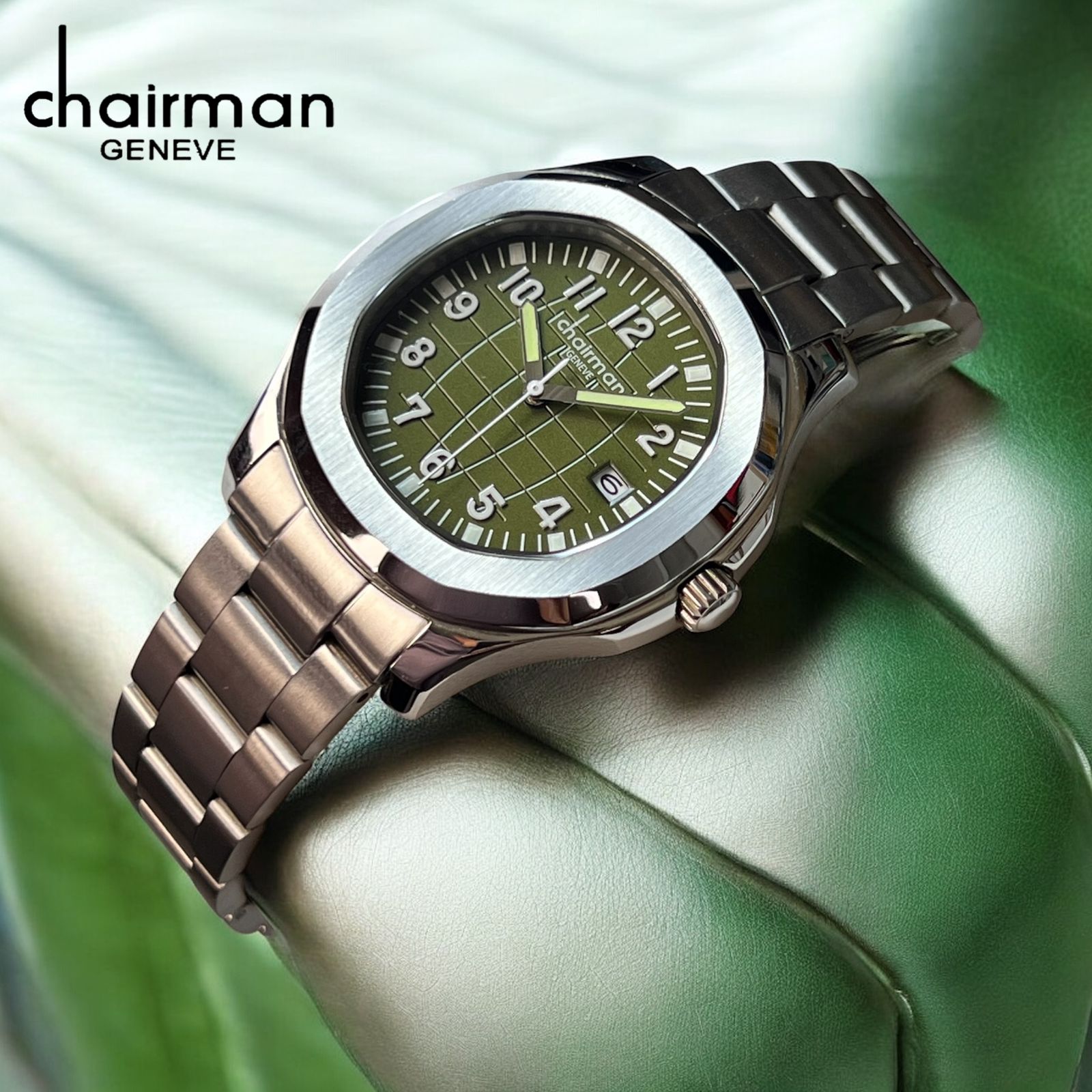 Swiss Design Chairman Geneve Dated Green Dial Silver Chain Gents Watch ...