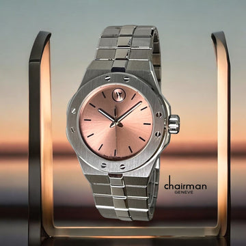 Swiss Design Chairman Geneve Dated Pink Dial Silver Chain Gents Watch