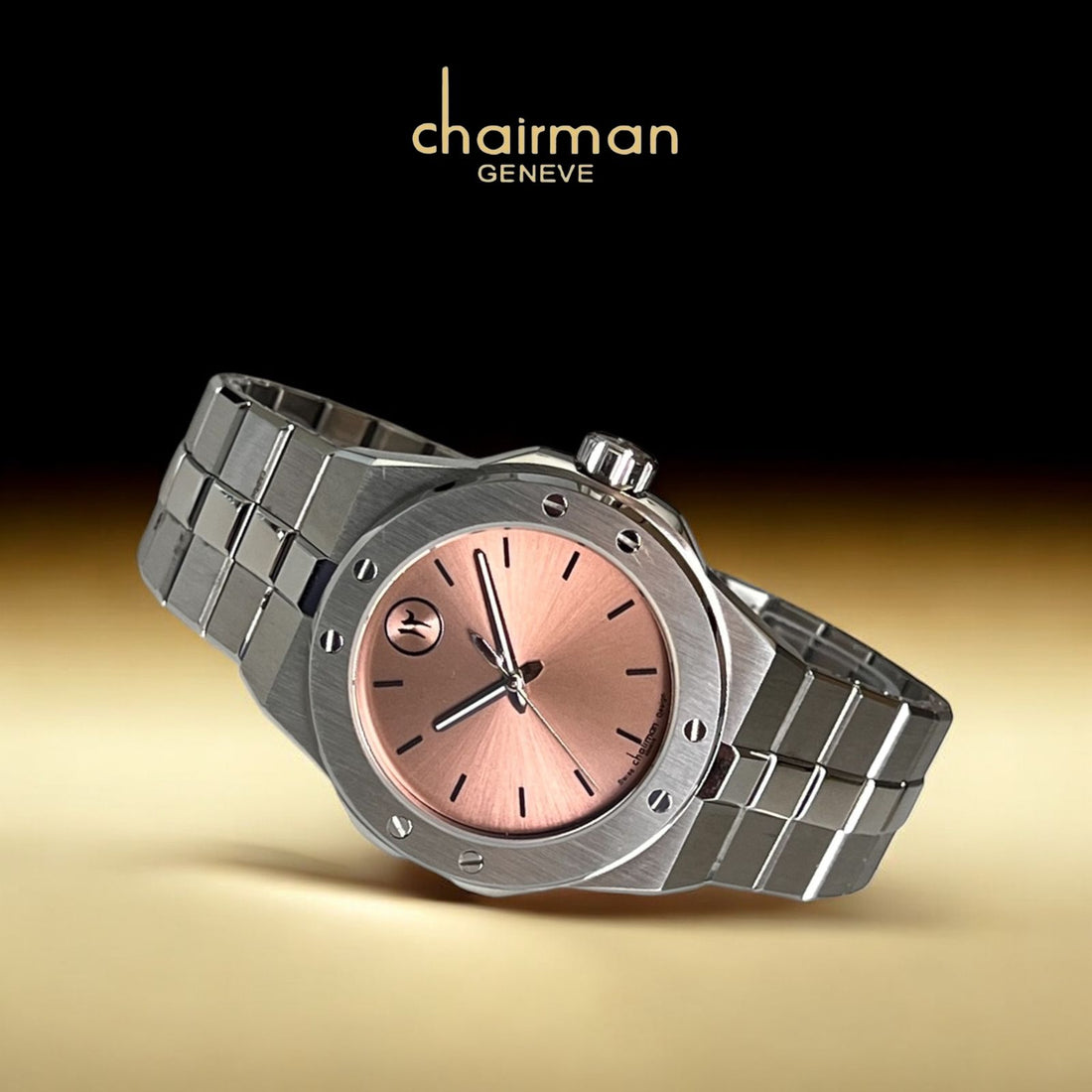 Swiss Design Chairman Geneve Dated Pink Dial Silver Chain Gents Watch