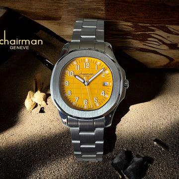 Swiss Design Chairman Geneve Dated Yellow Dial Silver Chain Gents Watch