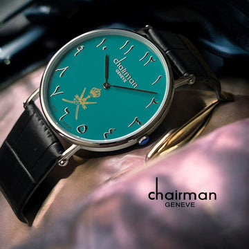 Swiss Made Chairman Geneve OMAN Emblem Arabic Green Dial Black Strap Gents Watch