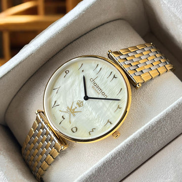Swiss Made Chairman Geneve OMAN Emblem Arabic White Dial Gold And Silver Chain Gents Watch