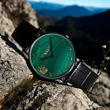 Swiss Made Chairman Geneve UAE Emblem Arabic Green Dial Black Strap Gents Watch