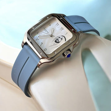 UAE Sheik Chairman Geneve Arabic White Marble Dial Blue Strap Gents Watch