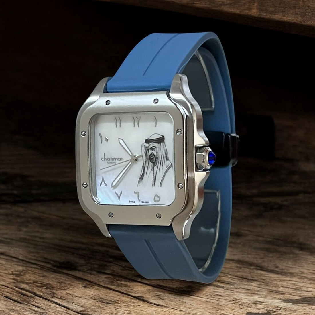 UAE Sheik Chairman Geneve Arabic White Dial Blue Strap Gents Watch