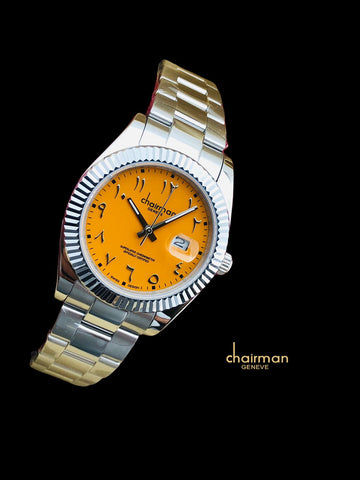 Chairman Stainless Steel Quartz Arabic Analogue Watch with Yellow Dial