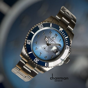 Chairman Stainless Steel Quartz Arabic Watch with Blue and Gray Dial