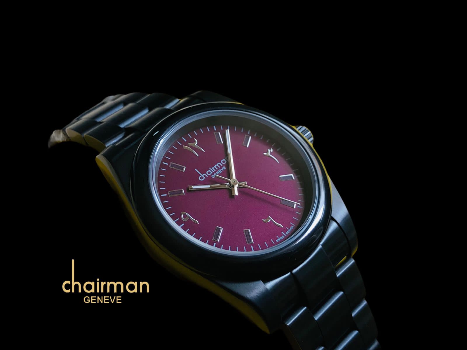 ساعة Chairman Black Chain بأرقام عربية ومينا عنب للرجال