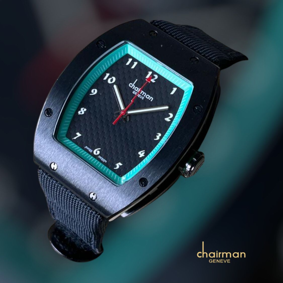 ساعة Chairman Metallic Black Strap Quartz للرجال بمينا باللونين الأسود والأزرق الفاتح